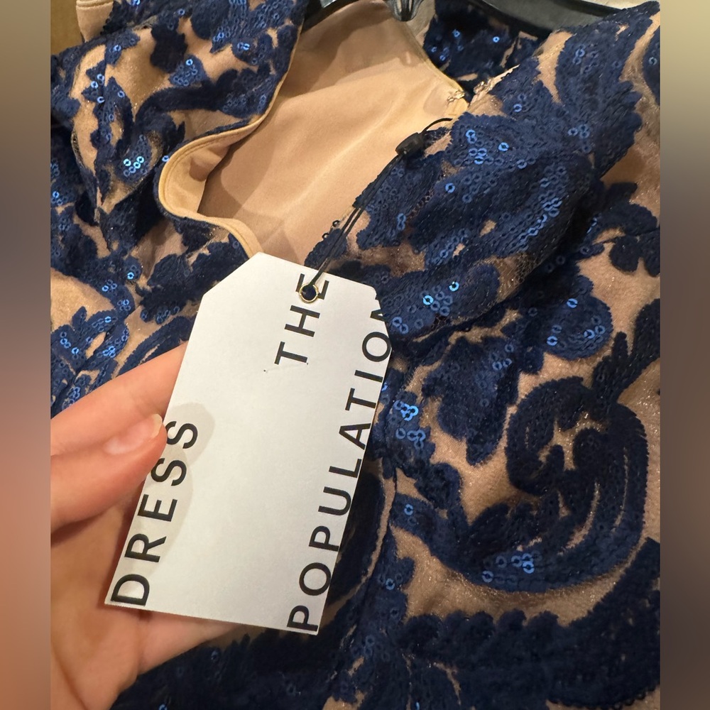 Dress the Population Navy Blue and Nude Lace Midi Dress - Picture 10 of 10